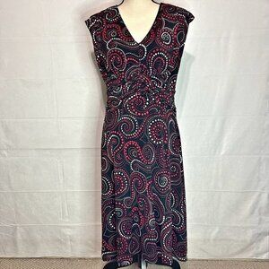 Anne Klein Women Size M Sleeveless Dress Black White Red Stretch Lined Ruched